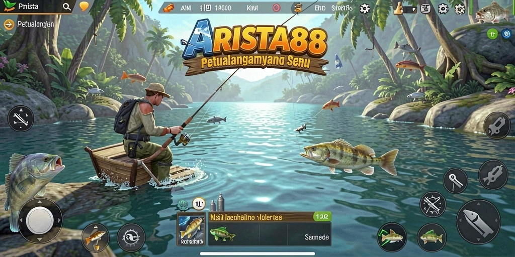Tampilan utama ARISTA88 menampilkan gameplay memancing yang intens dan menegangkan.