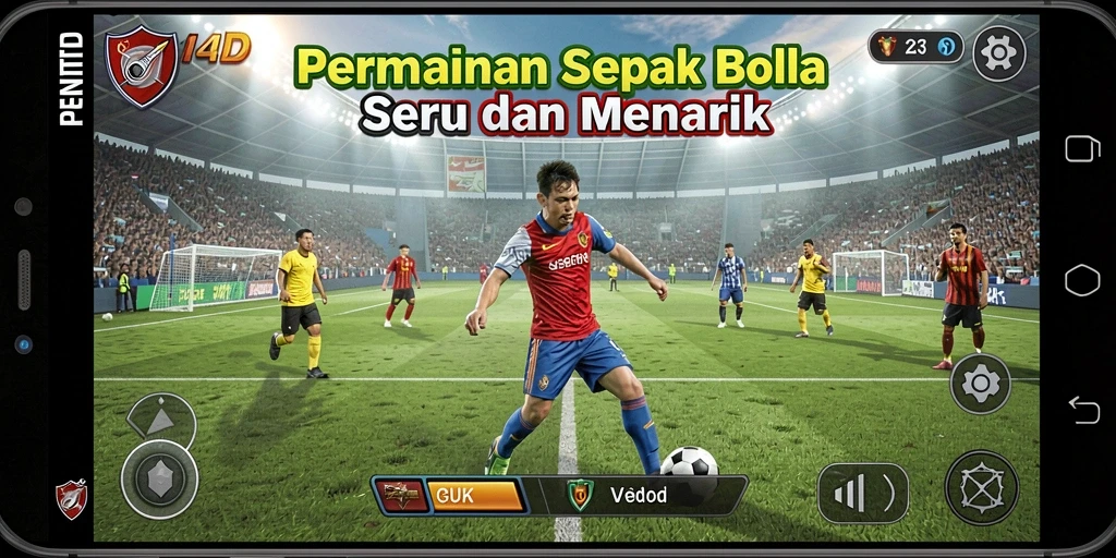 Tampilan gameplay menarik dari PENITI4D dengan aksi sepak bola yang intens.