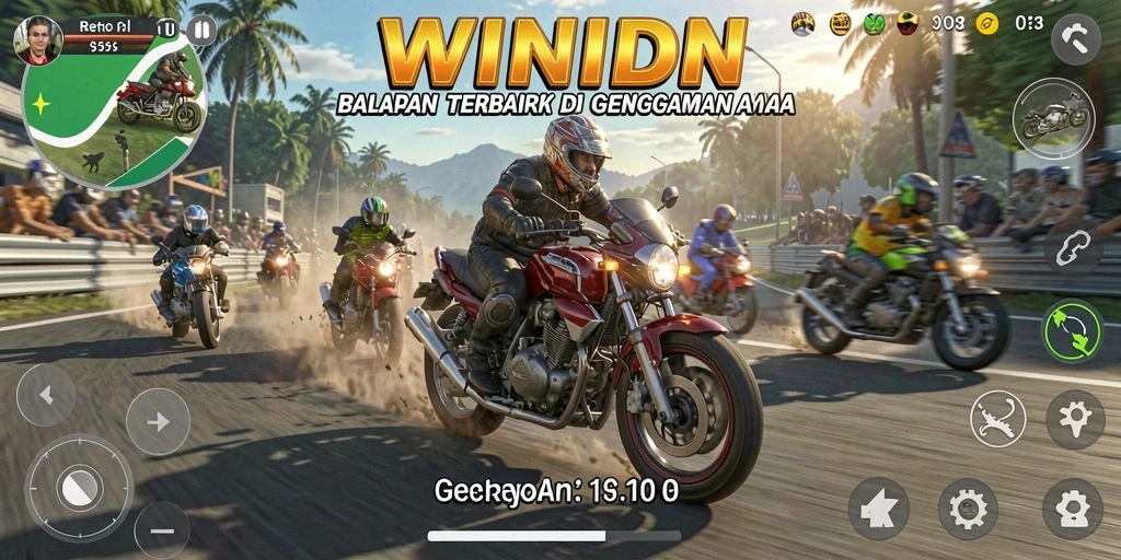Tampilan menarik dari gameplay balapan motor dalam WINIDN.