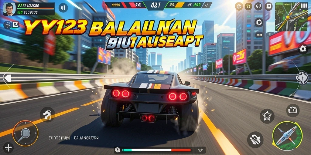 Screenshot gameplay Racing YY123 dengan mobil balap penuh aksi.